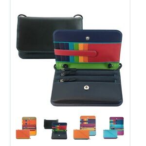 MY WALIT Napa Leather Crossbody Wallet! Exterior Black & Blue! NEW. MSRP! $209.